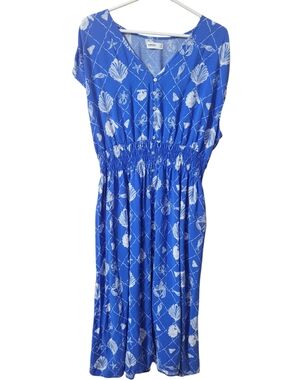 Blue Shell-Print Smocked Midi Dress by Sonoma